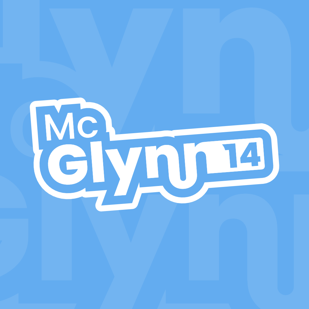 mcglynn logo on a blue background